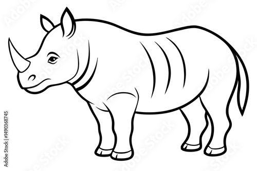 rhino silhouette line art vector illustration with a white background