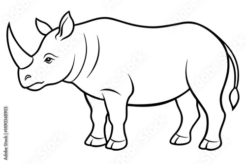 rhino silhouette line art vector illustration with a white background