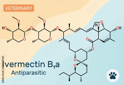CIvermectin B1a molecule. Antiparasitic agent used in veterinary and human medicine