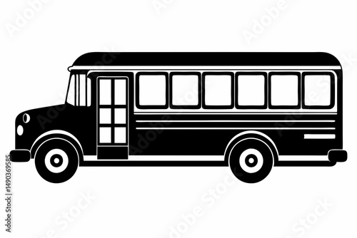 school bus silhouette line art vector illustration with a white background