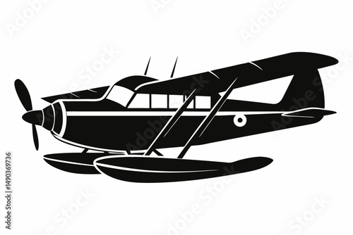 seaplane silhouette line art vector illustration with a white background
