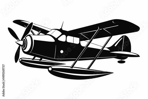 seaplane silhouette line art vector illustration with a white background