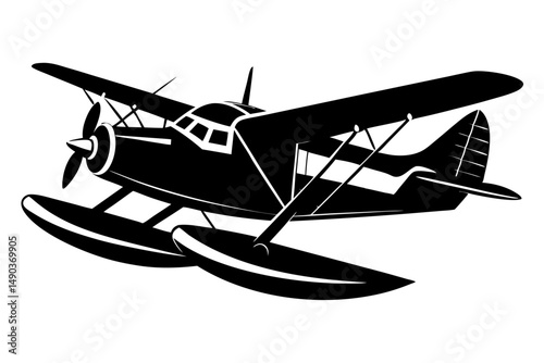 seaplane silhouette line art vector illustration with a white background
