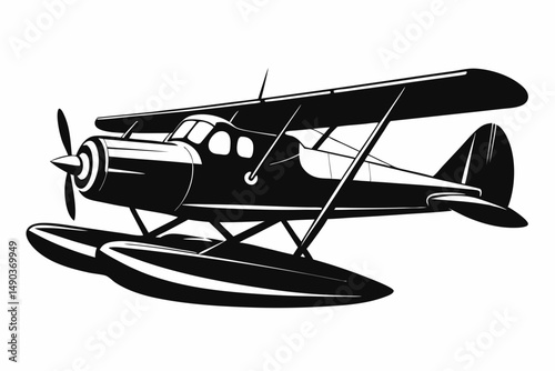 seaplane silhouette line art vector illustration with a white background