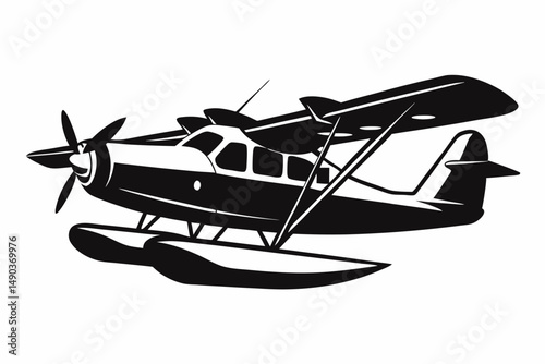 seaplane silhouette line art vector illustration with a white background