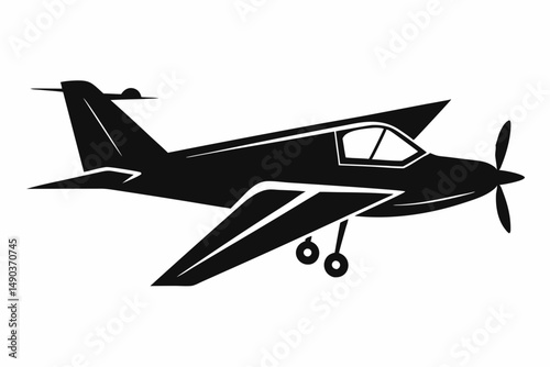 skywriting plane silhouette line art vector illustration with a white background