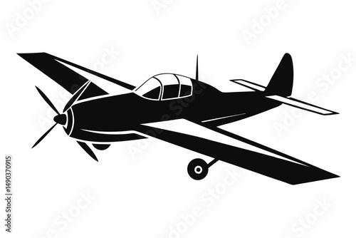 skywriting plane silhouette line art vector illustration with a white background