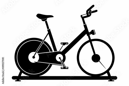 stationary bike silhouette line art vector illustration with a white background