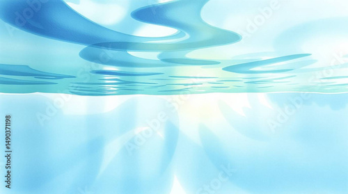 Serene Underwater Abstract Fluid Blue Forms and Gentle Light photo