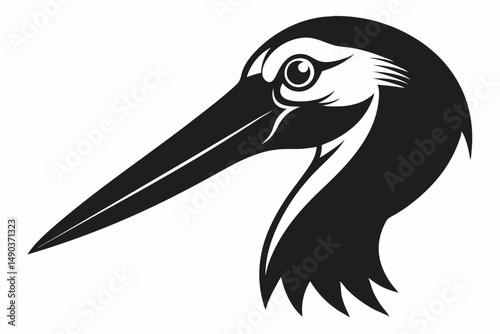 stork head silhouette line art vector illustration with a white background