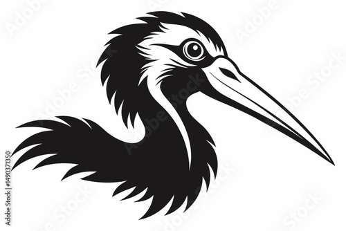 stork head silhouette line art vector illustration with a white background
