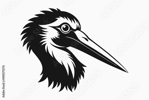 stork head silhouette line art vector illustration with a white background