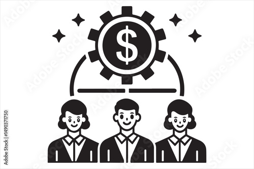 Minimalist black icon of businesspeople and money.