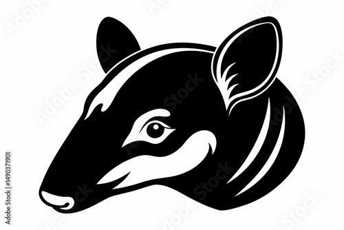 tapir head silhouette line art vector illustration with a white background