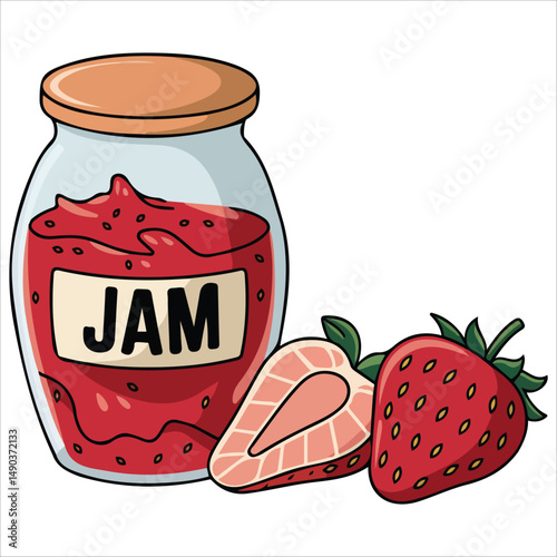 Homemade berry preserve jar isolated vector illustration on white background