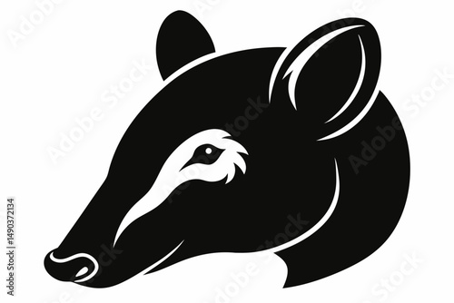 tapir head silhouette line art vector illustration with a white background