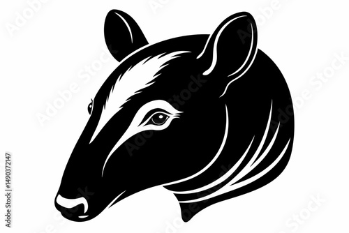 tapir head silhouette line art vector illustration with a white background