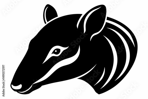 tapir head silhouette line art vector illustration with a white background