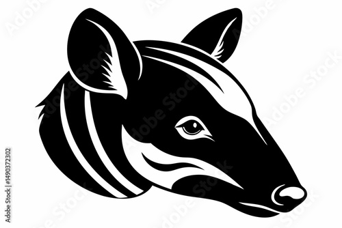 tapir head silhouette line art vector illustration with a white background