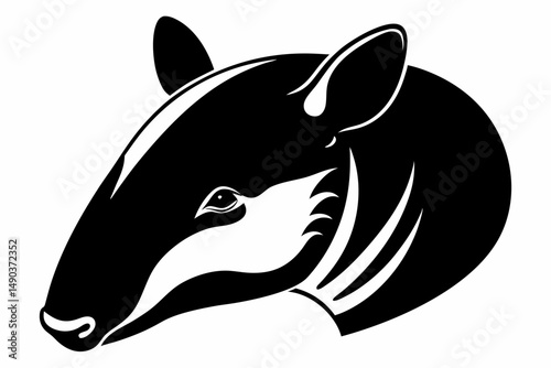 tapir head silhouette line art vector illustration with a white background