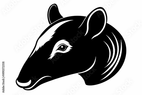 tapir head silhouette line art vector illustration with a white background