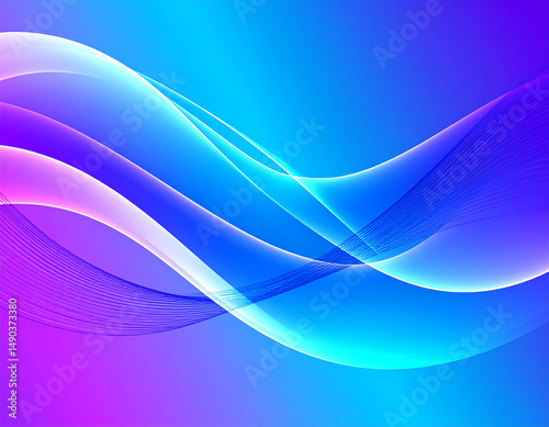 Abstract Blue and Purple Liquid Wavy Shapes Futuristic Banner with Glowing Retro Waves photo