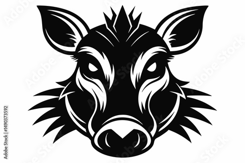 warthog head silhouette line art vector illustration with a white background