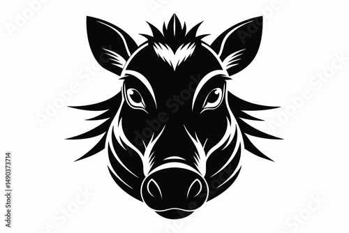 warthog head silhouette line art vector illustration with a white background