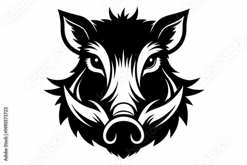 warthog head silhouette line art vector illustration with a white background