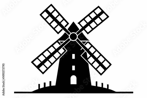 windmill icon silhouette line art vector illustration with a white background
