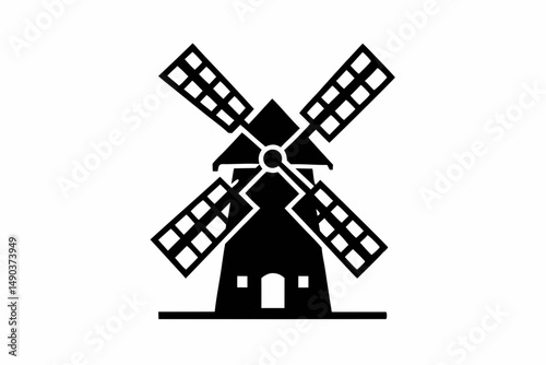 windmill icon silhouette line art vector illustration with a white background