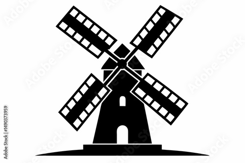 windmill icon silhouette line art vector illustration with a white background