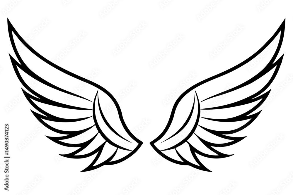 Fototapeta premium wing silhouette line art vector illustration with a white background