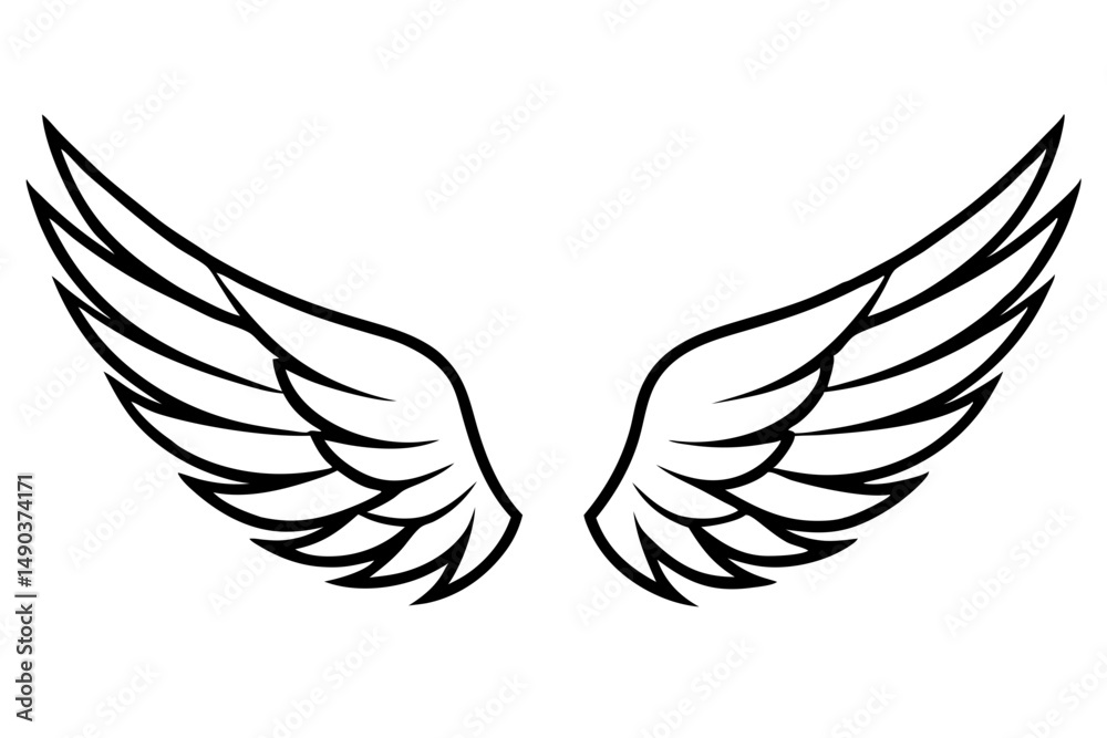 wing silhouette line art vector illustration with a white background