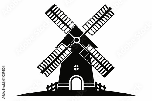 windmill icon silhouette line art vector illustration with a white background