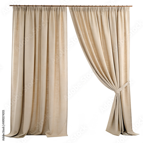 Beige curtains isolated on white background