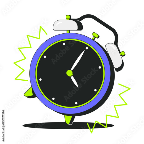 Ringing alarm clock 2D onboarding ui illustration. Time management. Urgency, reminder, scheduling. Hurry alarmclock. Wake up cartoon concept isolated on white. Flat abstract vector metaphor