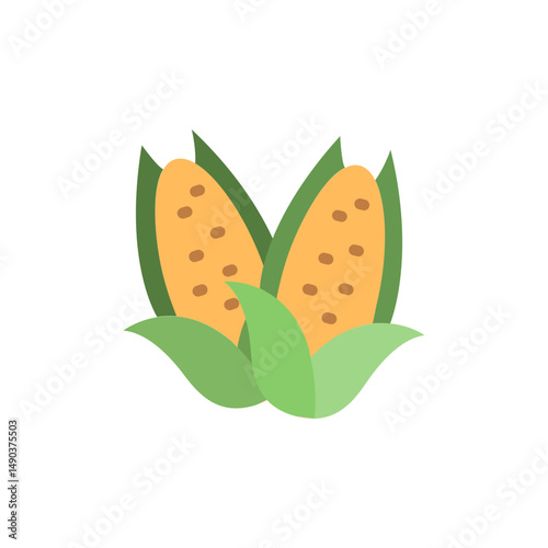 Stylized corn cobs illustration with foliage elements, perfect for designs