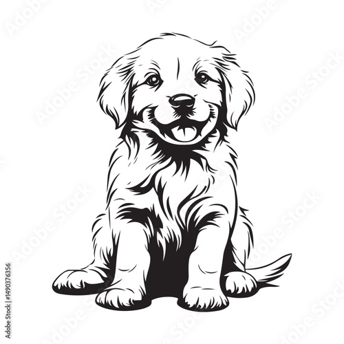 Black and white Cute Golden retriever puppy  Image Vector isolated on white background.