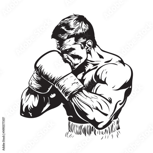 Boxer in a Defensive Position image vector isolated on white background.