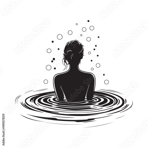Relaxed Woman Soaking in a Warm Bath Tub Enjoying Tranquil Moments Vector Illustration