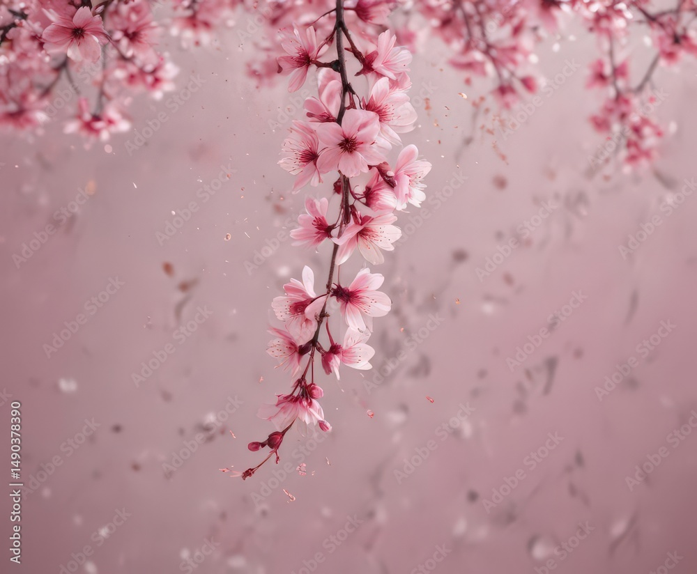Fototapeta premium Abstract pink sakura petals softly falling on a dreamy, blurred background , wallpaper, beautiful