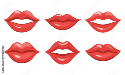 set of red lips vector on white background