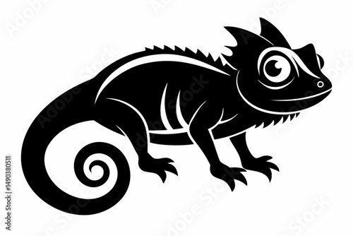 chameleon silhouette line art vector illustration with a white background