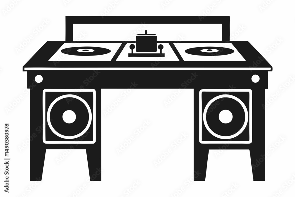 Fototapeta premium dj table silhouette line art vector illustration with a white background