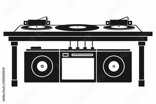 dj table silhouette line art vector illustration with a white background