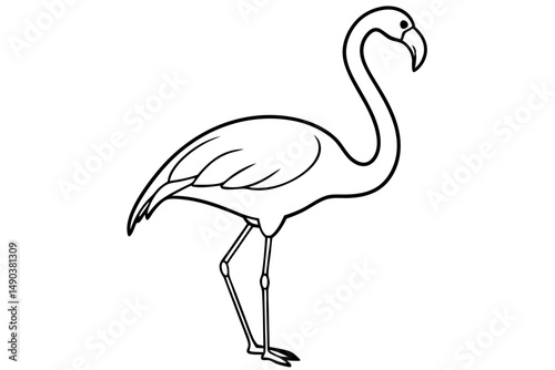 flamingo silhouette line art vector illustration with a white background