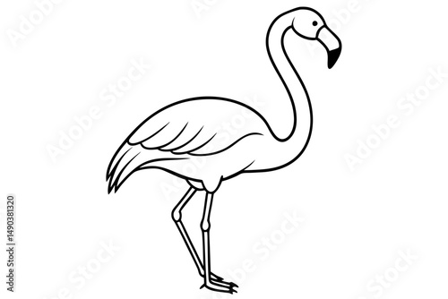 flamingo silhouette line art vector illustration with a white background