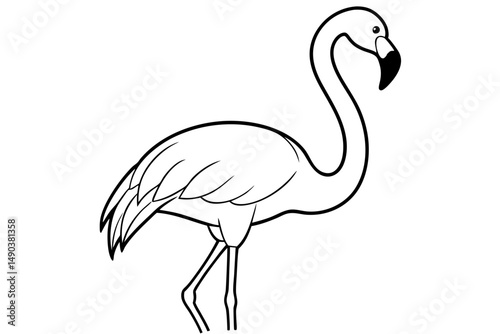flamingo silhouette line art vector illustration with a white background