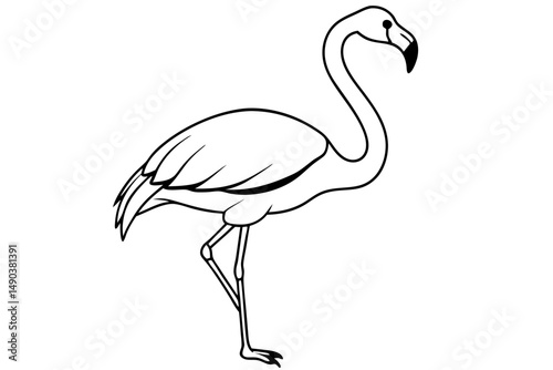 flamingo silhouette line art vector illustration with a white background